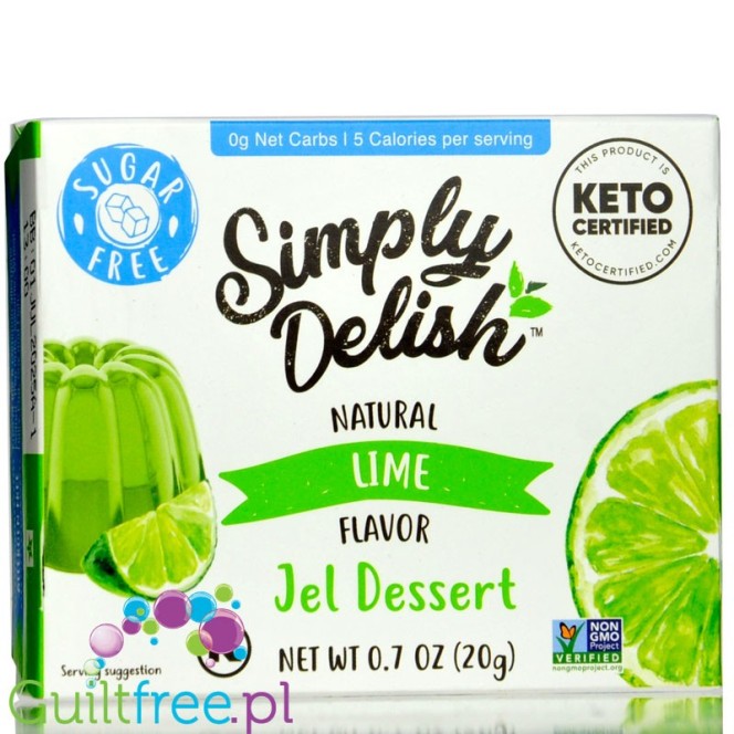 Simply Delish Natural Lime Jelly - wegańska niskokaloryczna naturalna galaretka bez cukru ze stewią, Limonka