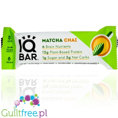 IQ Bar Matcha Chai Brain & Body wegański baton białkowy z Lion's Mane, MCTs, Omega-3 i choliną