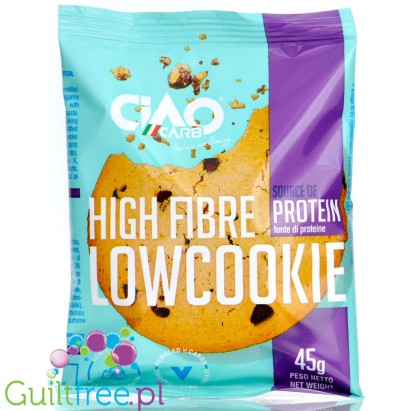 Ciao Carb High Fibre LowCookie - proteinowe ciastko bez cukru z kawałkami czekolady, 8g białka & 166kcal