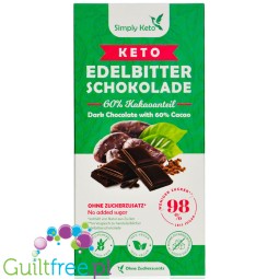 Simply Keto Dark Chocolate 60% Cacao 420kcal - wegańska keto ciemna czekolada bez cukru i maltitolu