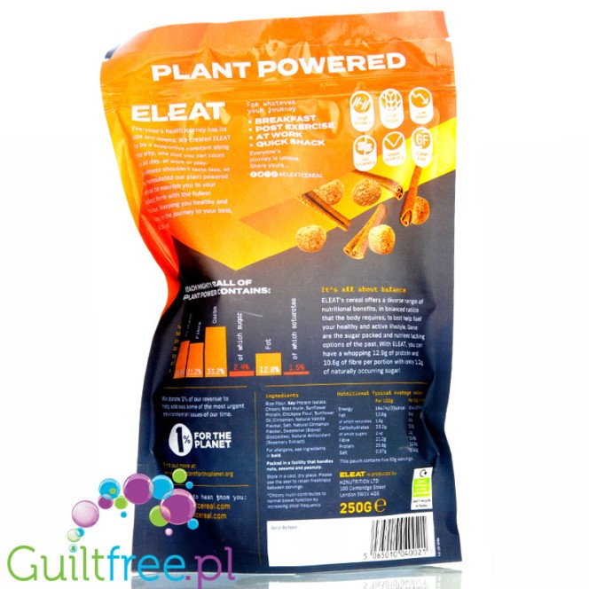 Eleat Cereal Reinvented Cinnamon Sensation 250g - wegańskie proteinowe płatki śniadaniowe 25g białka & 20g błonnika