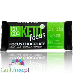 RAW COCOA Keto Focus Chocolate - bio ciemna czekolada z MCT, lion's mane, guaraną i matcha słodzona erytrolem