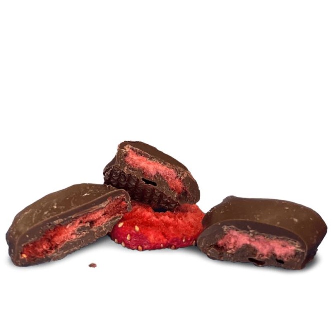 RAW Cocoa Keto Strawberries in Dark Chocolate - dried strawberries in vegan, keto dark chocolate