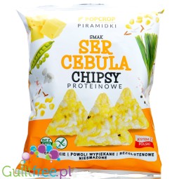 Popcrop Piramidki Cheese & Onion - wegańskie, bezglutenowe chipsy proteinowe, Ser & Cebulka