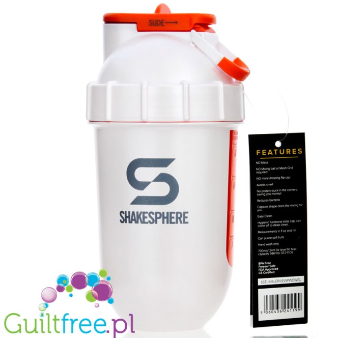 ShakeSphere Tumbler View: Protein Shaker Bottle with Side Window, 24oz, Pearl White