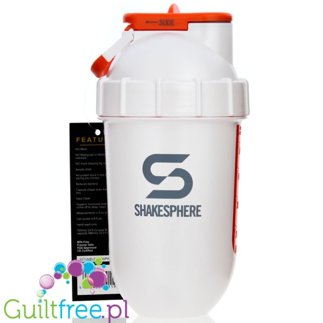 Shakesphere Tumbler View 700ml Pearl White - protein shaker with a  spherical bottom, no sediments shape