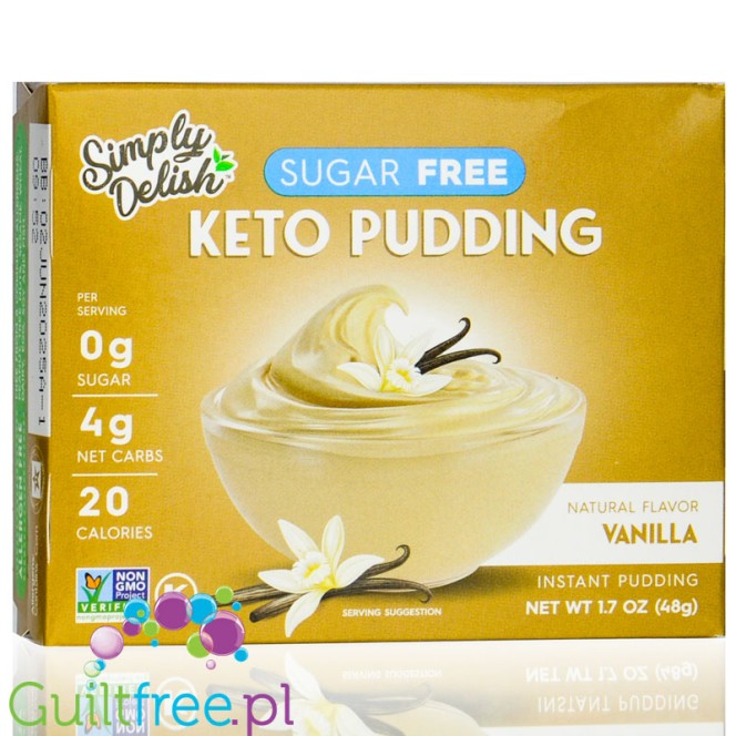 Simply Delish KETO Pudding Vanilla - wegański budyń bez cukru ze stewią i erytrolem, smak waniliowy