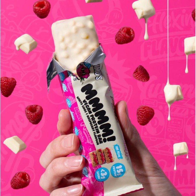 Yummo's Vegan Protein Bar White Choc Raspberry - wegański baton proteinowy 185kcal & 15g białka, Maliny & Biała Czekolada