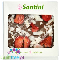 Santini Mleczna czekolada bez dodatku cukru z truskawkami i kokosem, słodzona maltitolem