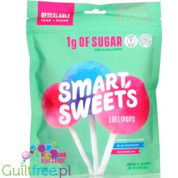 Smart Sweets Lollipops, Blue Raspberry & Watermelon - high fiber, sugar & maltitol free lollies
