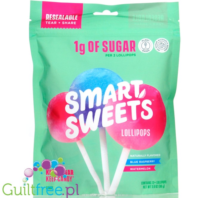 Smart Sweets Lollipops - lizaki bez cukru i maltitolu, Malina i Arbuz