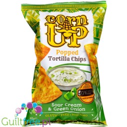 CornUp Popped Tortilla Chips Sour Cream & Green Onion - chipsy kukurydziane 50% mniej tłuszczu, Śmietanka & Zielona Cebulka