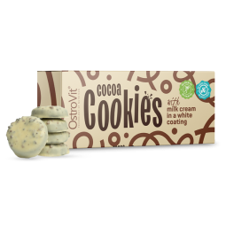 Ostrovit Cookies Milk Cream & White Coating - ciastka kakaowe z kremem mlecznym  w białej polewie bez dodatku cukru