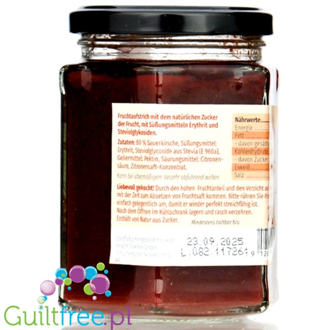 Sukrin Black Cherry Spread, sugar free jam with stevia & erythritol, 80% fruits