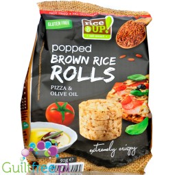 RiceUp Rolls Pizza & Olive Oil  flavored whole-grain thin brown rice chips