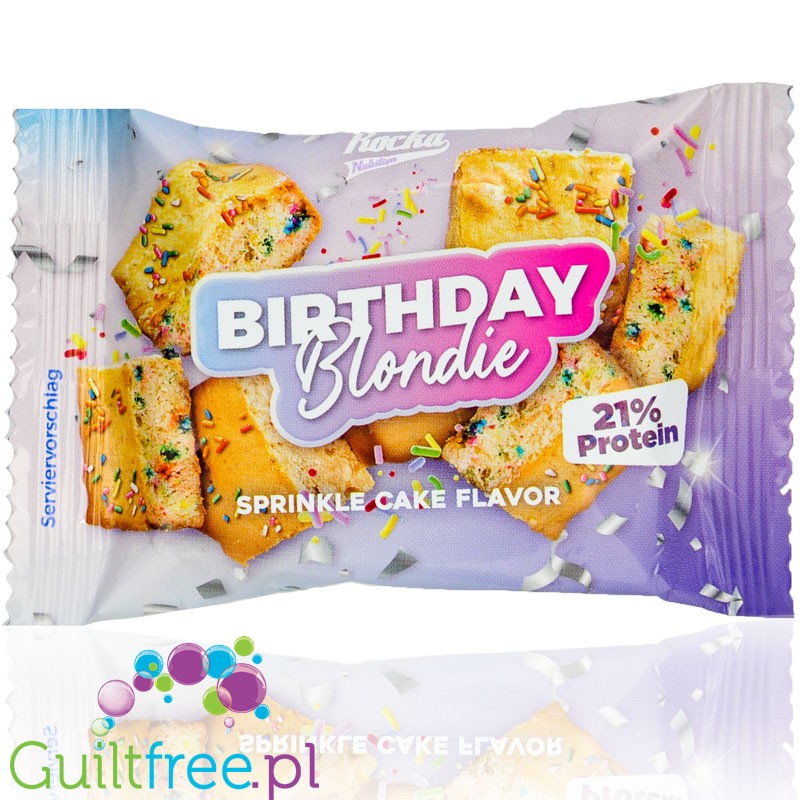 Rocka Nutrition Birthday Blondie - wegańskie ciastko białkowe bez oleju palmowego i cukru, Biała Czekolada & Cytryna