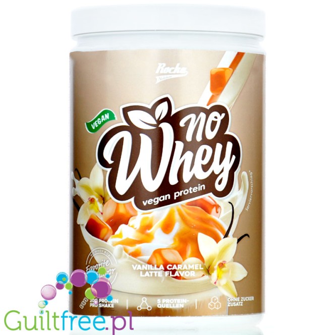 Rocka Nutrition NO WHEY Vanilla Caramel Latte - wegańska odżywka białkowa 5 źródeł białka, Latte Karmelowo-Waniliowe
