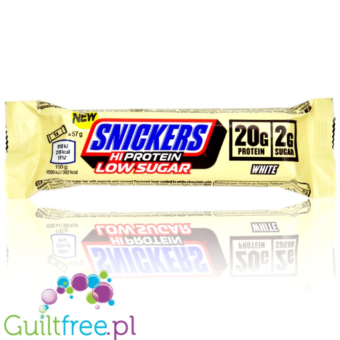 Snickers Hi-Protein Low Sugar White - baton białkowy 20g białka, Biała Czekolada, Karmel & Masło Orzechowe