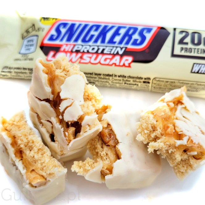 Snickers Hi-Protein Low Sugar White - baton białkowy 20g białka, Biała Czekolada, Karmel & Masło Orzechowe