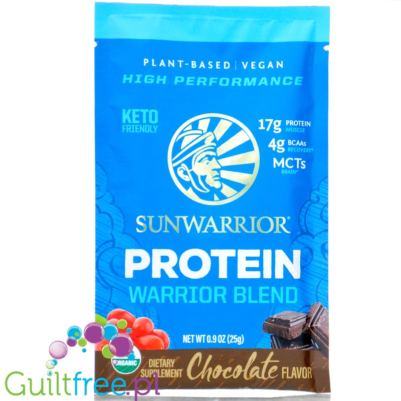 Sunwarrior Protein Warrior Blend, Chocolate 25g - wegańska organiczna odżywka białkowa z goji i MCT
