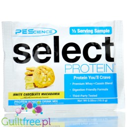 PEScience Select Protein White Chocolate Macadamia sample - odżywka białkowa 23g białka w 120kcal, kazeina & izolat