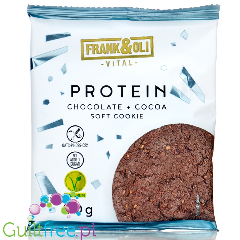Frank & Oli Protein Soft Cookie Chocolate & Cocoa - miękkie bezglutenowe wegańskie ciastko proteinowe bez dodatku cukru