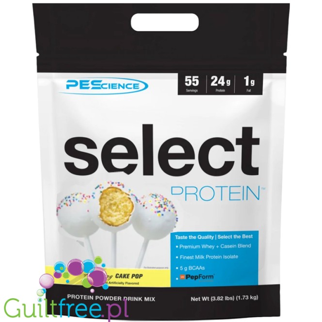 PEScience Select Protein Cake Pop XXL 1,73kg - odżywka białkowa 24g białka w 120kcal, kazeina & izolat, Biszkopt z Lukrem