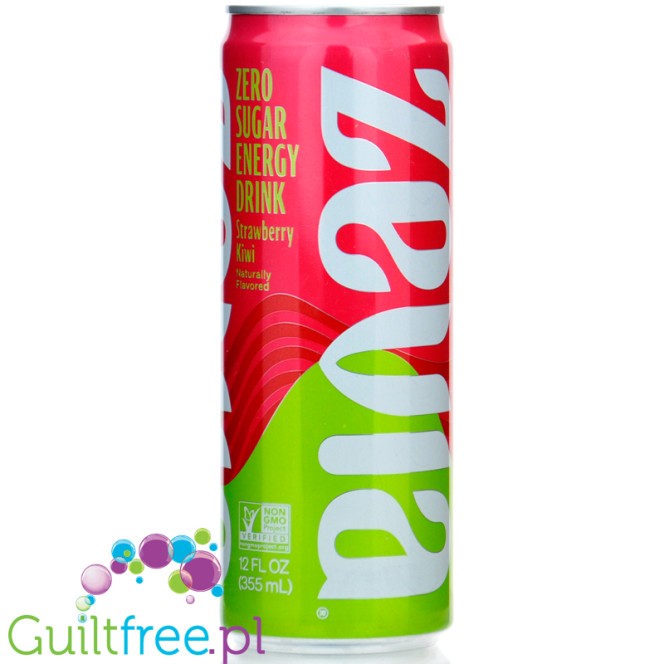 Zevia Energy Strawberry Kiwi- a carbonated sugar-free drink with a grapefruit flavor, contains a sweetener (stevia)