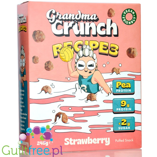 Grandma Crunch Protein Recipe3 Strawberry - wegańskie keto płatki śniadaniowe bez cukru 30% białka, Truskawka