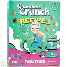 Grandma Crunch Protein Recipe3 Tutti Frutti - wegańskie płatki śniadaniowe bez cukru 30% białka, mix 5 smaków