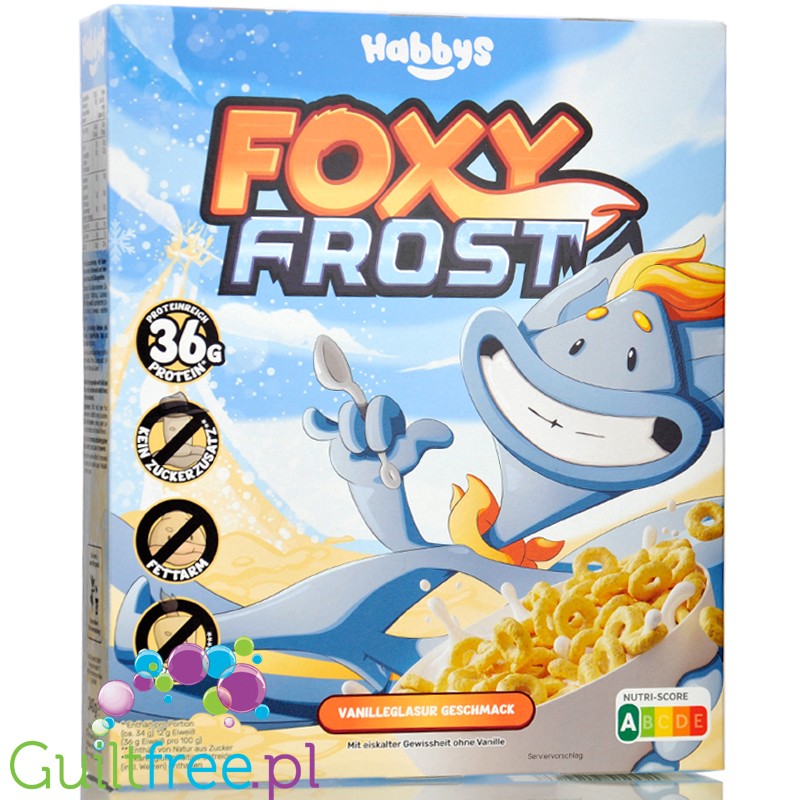 Habbys Foxy Frost Vanilleglasur - proteinowe płatki śniadaniowe 36g białka, smak waniliowo-jogurtowy