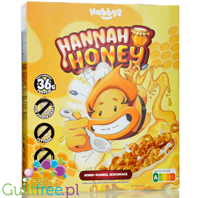 Habbys Hannah Honey Honig & Mandel - proteinowe płatki śniadaniowe bez cukru 36g białka, miodowe kółeczka