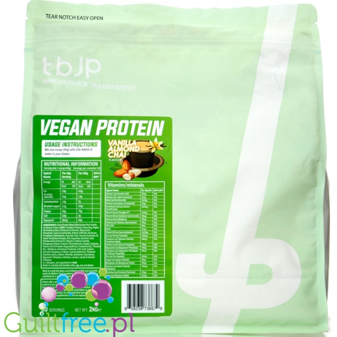 TBJP Vegan Protein Vanilla Almond Chai 2KG - wegańska odżywka białkowa bez cukru z witaminami i minerałami