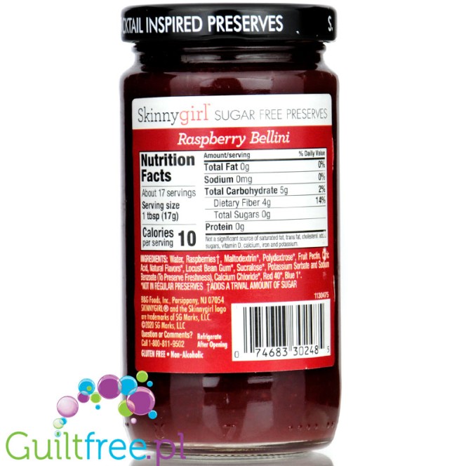 SkinnyGirl Raspberry Bellini Jam - dietetyczny malinowy dżem bez cukru z nutą szampana 58kcal