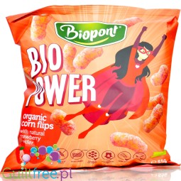 Biopont Bio Power Strawberry Flips - organiczne wegańskie flipsy truskawkowe bez glutenu