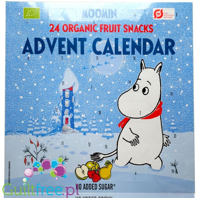 Frugi Moomin Adventer Calendar - zdrowy wegański kalendarz adwentowy dla dzieci, 38cm, żelki-misie 96% owoców