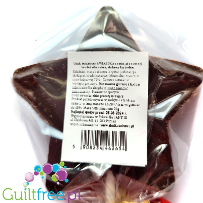 Santini Chrismas - gluten-free, dairy-free dark chocolate lollipop with no added sugar and xylitol