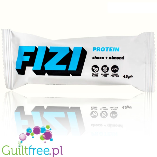 FIZI Protein Almond & Choco - vegan protein bar with no added sugar chocolate topping