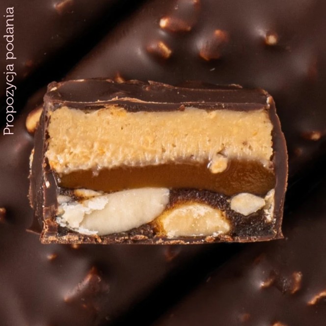 FIZI Guilty Pleasure Peanut & Caramel - vegan protein bar with no added sugar chocolate topping