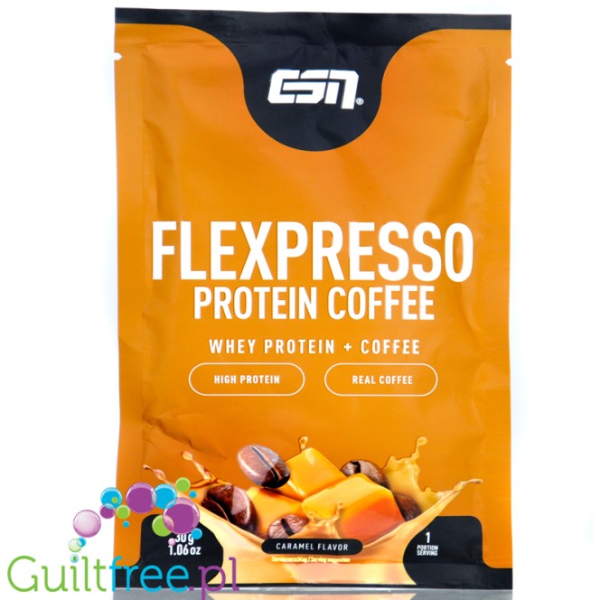 ESN Flexpresso Protein Coffee Caramel 30g - mrożona kawa proteinowa 266mg kofeiny,21g białka & 108kcal