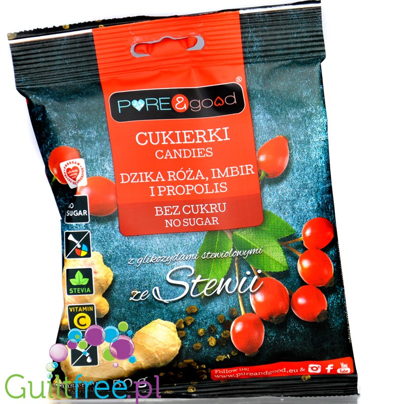 Pure & Good Rosehip, Ginger and Rose sugar free candies with stevia