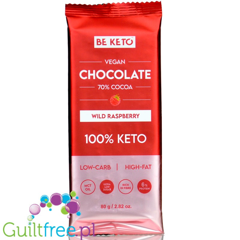 BeKeto™ 70% Cocoa Vegan Wild Raspberries - wegańska ketogeniczna czekolada bez dodatku cukru