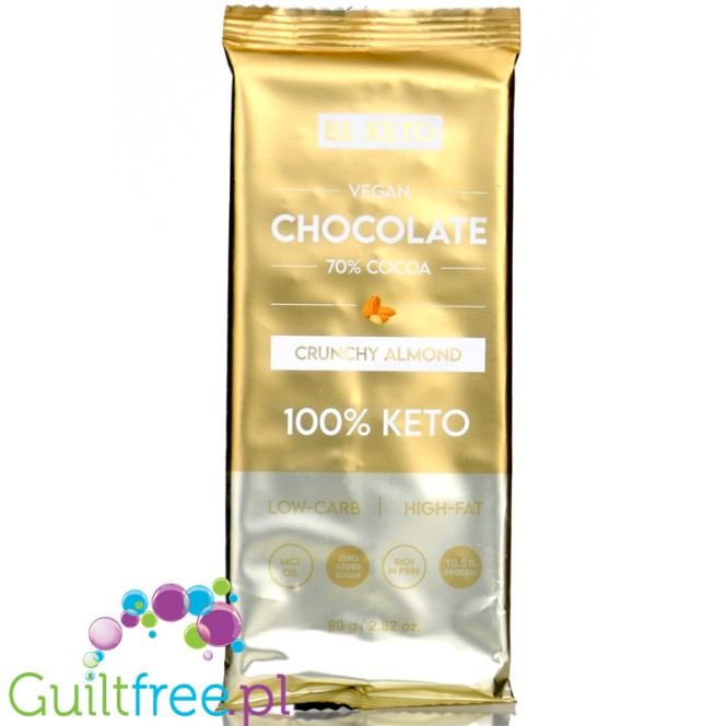 BeKeto™ 70% Cocoa Vegan Crunchy Almond - wegańska ketogeniczna czekolada bez dodatku cukru z migdałami