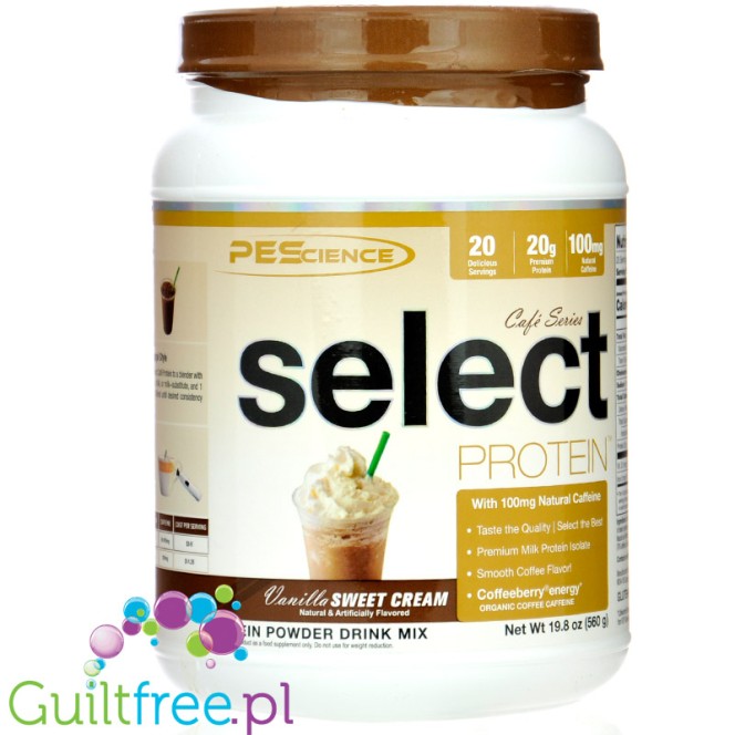 PES Select Protein Cafe Vanilla Sweet Cream - coffee protein supplement, 20g of protein per 100kcal, casein & isolate