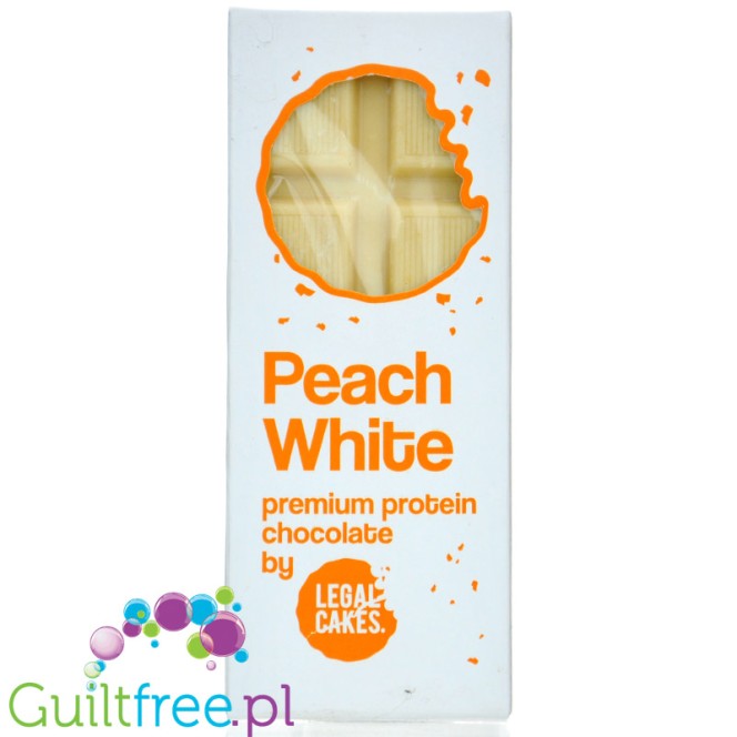 Legal Cakes Peach White Premium Protein chocolate bar with erythritol