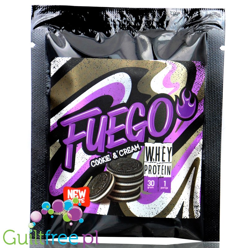 Fuego Whey Protein Cookie & Cream 30g - koncentrat białek serwatkowych o smaku ciastka z kremem