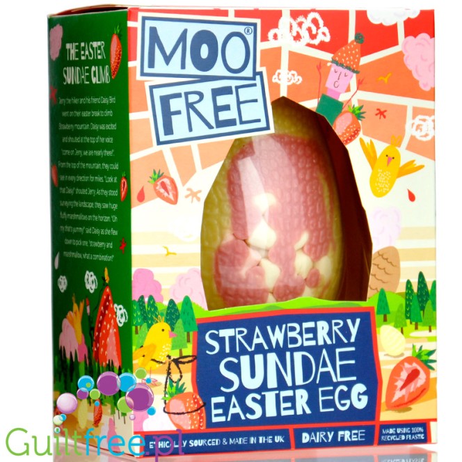 Moo Free Easter Egg Strawberry Sundae - GIGA Easter egg made of vegan chocolate with strawberry flavor and marshmallows