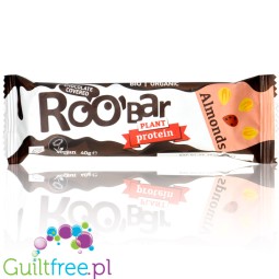 RooBar Almond Plant Protein - wegański baton proteinowy z migdałami w polewie z gorzkiej czekolady