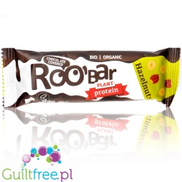 RooBar Hazelnut Plant Protein - wegański baton proteinowy z orzechami laskowymi w polewie z gorzkiej czekolady