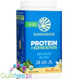 Sunwarrior Protein Warrior Blend + Greens , Vanilla 0,75kg - wegańska organiczna odżywka białkowa z ekstraktami roślinnymi i MCT